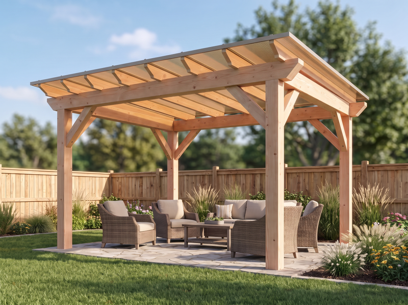 A Douglas fir pergola with a bronze Classic 8mm multiwall polycarbonate roof