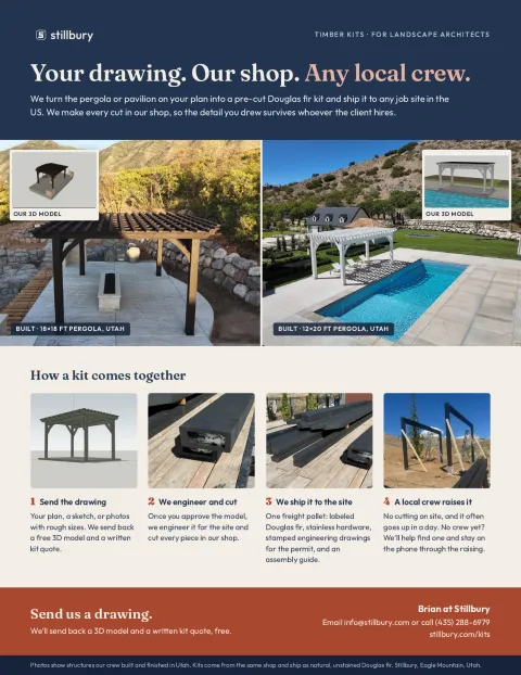 Page one of the Stillbury kit sheet for landscape architects